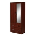 thumbnail image 1 of Hodedah Two Door Wardrobe with Two Drawers and Hanging Rod plus Mirror, Mahogany, 1 of 6