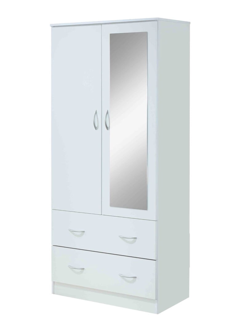 Hodedah Two Door Wardrobe with Two Drawers and Hanging Rod plus