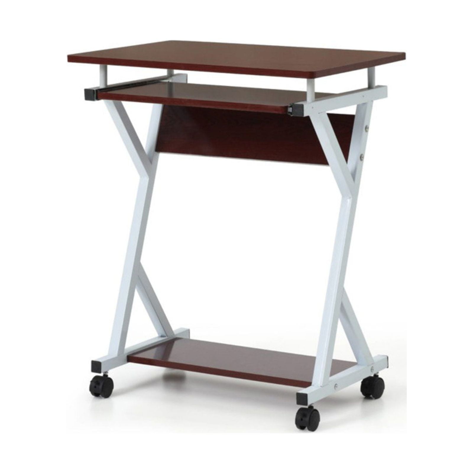 Hodedah Wood Top Laptop Desk on Wheels with PullOut Keyboard Tray in