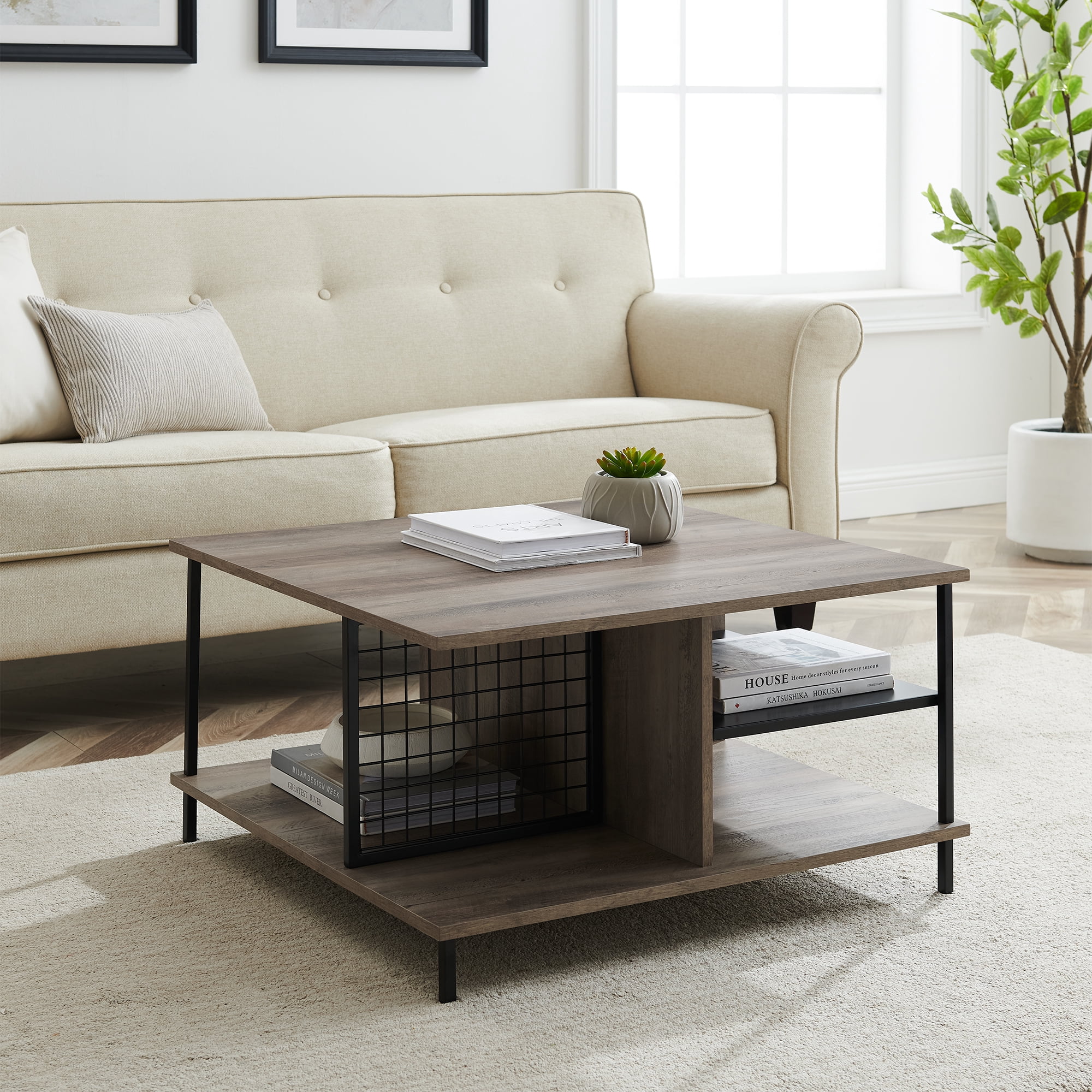 Hodge Grey Wash Modern Square Coffee Table by River Street Designs