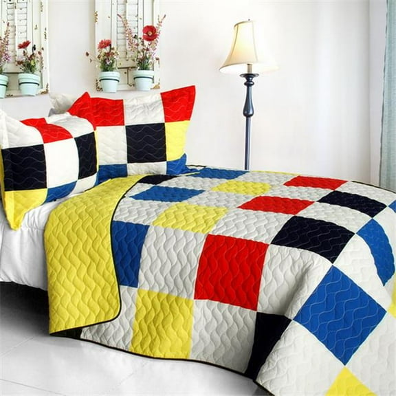 Hodgepodge - Vermicelli-Quilted Patchwork Plaid Quilt Set Full & Queen Size - Multicolor