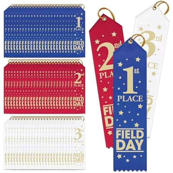 Hodges Badge - 75 Pack - Field Day Award Ribbons - 1st 2nd 3rd Place - 25 Each - Made in USA$$Office