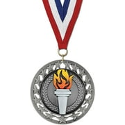 Hodges Badge Company Award Torch Medals - Gold, Silver, or Bronze Medals with Red White and Blue Neck Ribbon- Made of Metal- Sold in Sets of 10 of Either Gold, Silver, or Bronze