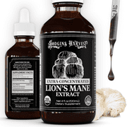 Hodgins Harvest Organic Lions Mane Fruiting Body Extract Tincture - Mushroom Supplement for Brain Health and Mental Focus - Dual Extract Formula - Extra Concentrated - 4 fl oz Bottle