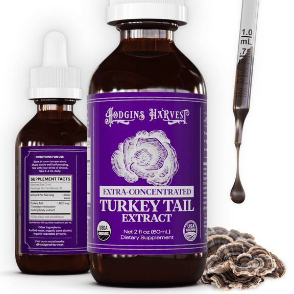 Hodgins Harvest Organic Turkey Tail Mushroom Extract Tincture, 2 fl oz