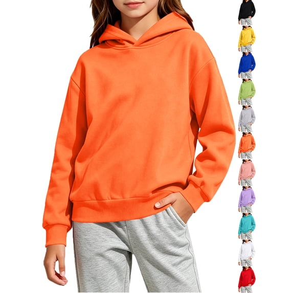Hodies for Girls Solid Color Long Sleeve Casual Basic Pullover Fall/Winter Trendy Tops