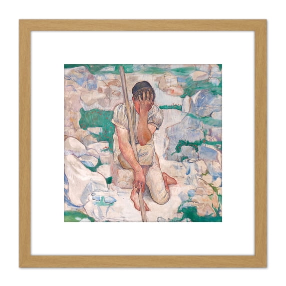 Hodler The Dream Of The Shepherd Painting 8X8 Inch Square Wooden Framed Wall Art Print Picture with Mount