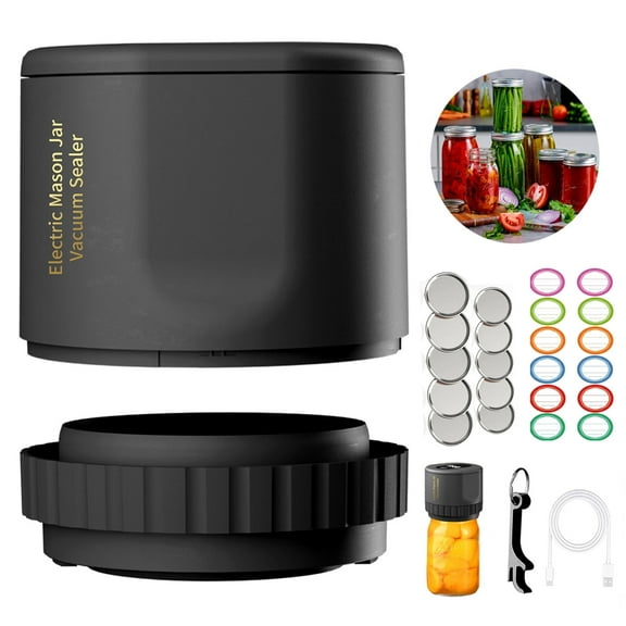 Hodnuevo Electric Mason Jar Vacuum Sealer Kit for Canning Jars with 5 Regular & 5 Wide Mouth Mason Jar Sealer Lids 12pcs Can Labels, Vacuum Sealing Machine for Food Storage