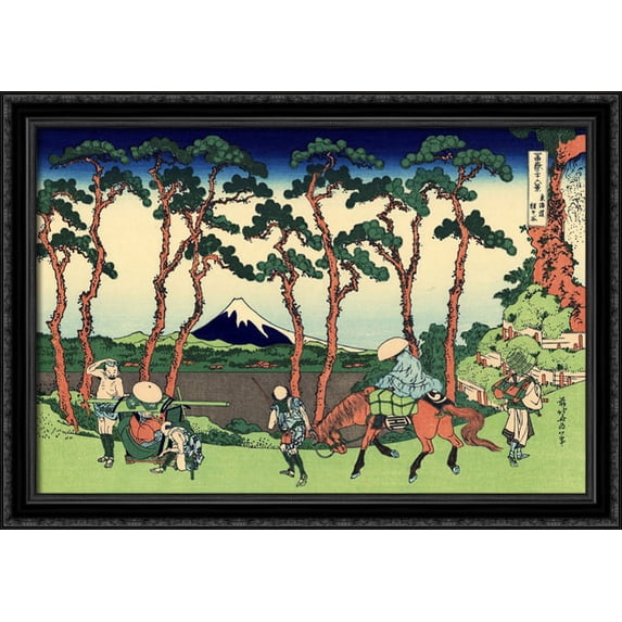 Hodogaya on the Tokaido 40x28 Large Black Ornate Wood Framed Canvas Art by Katsushika Hokusai
