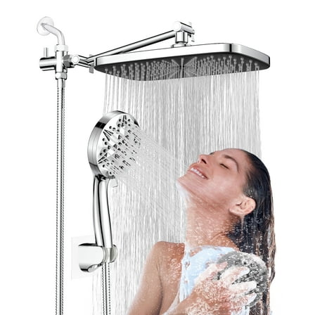 Hodvit 12 Inch High Pressure Rainfall Shower Head 10 Spray Handheld Showerhead Combo, with Extension Arm, Hose, New