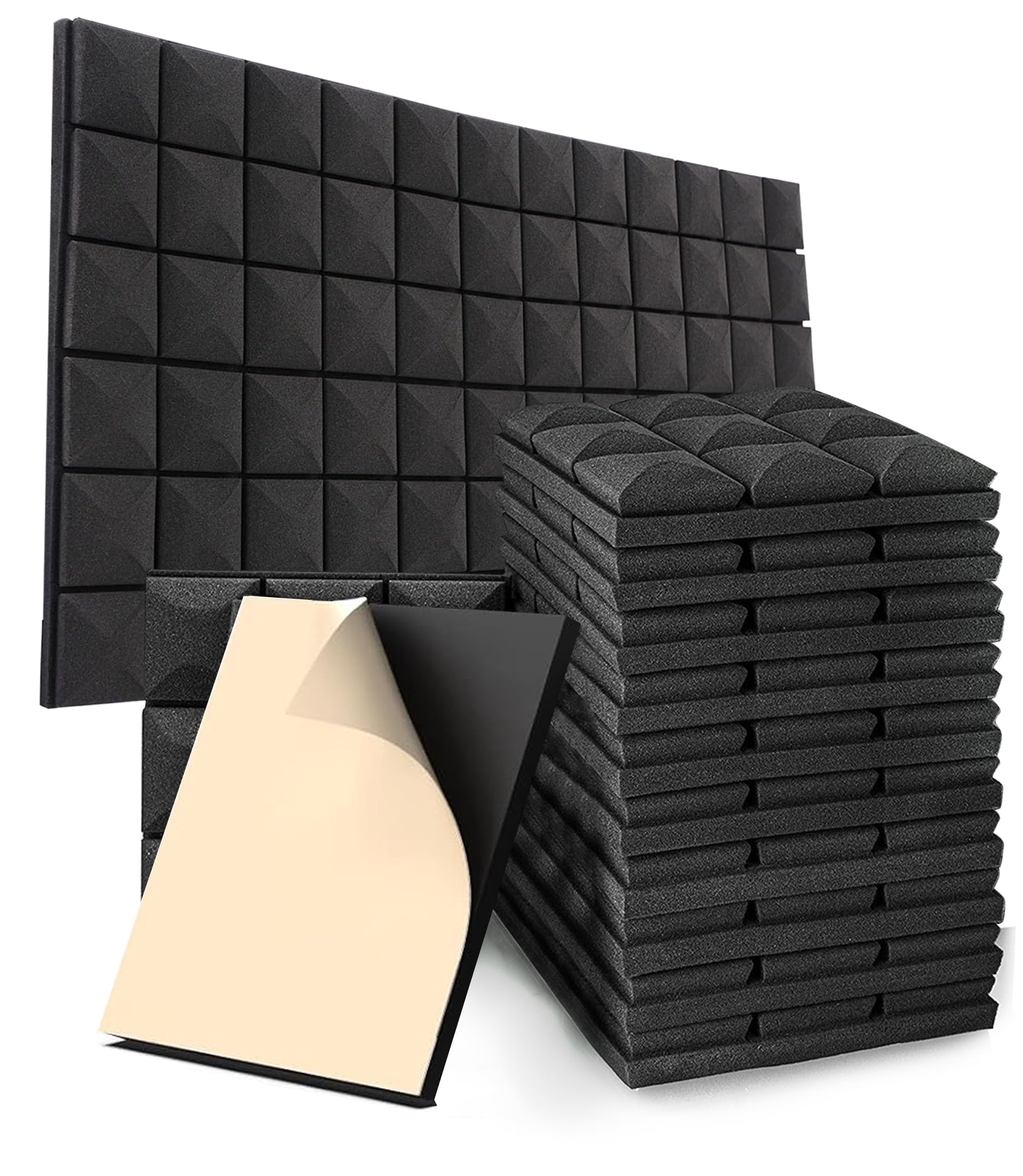 AOLIGO 24 Pack Acoustic Foam Panels, 2" x 12" x 12" Mushroom Sound Proof Foam Panles Soundproofing Noise Cancelling Wedge Panels for Home Office Recoding Studio, Black