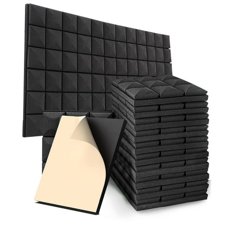 AOLIGO 24 Pack Acoustic Foam Panels, 2" x 12" x 12" Mushroom Sound Proof Foam Panles Soundproofing Noise Cancelling Wedge Panels for Home Office Recoding Studio, Black