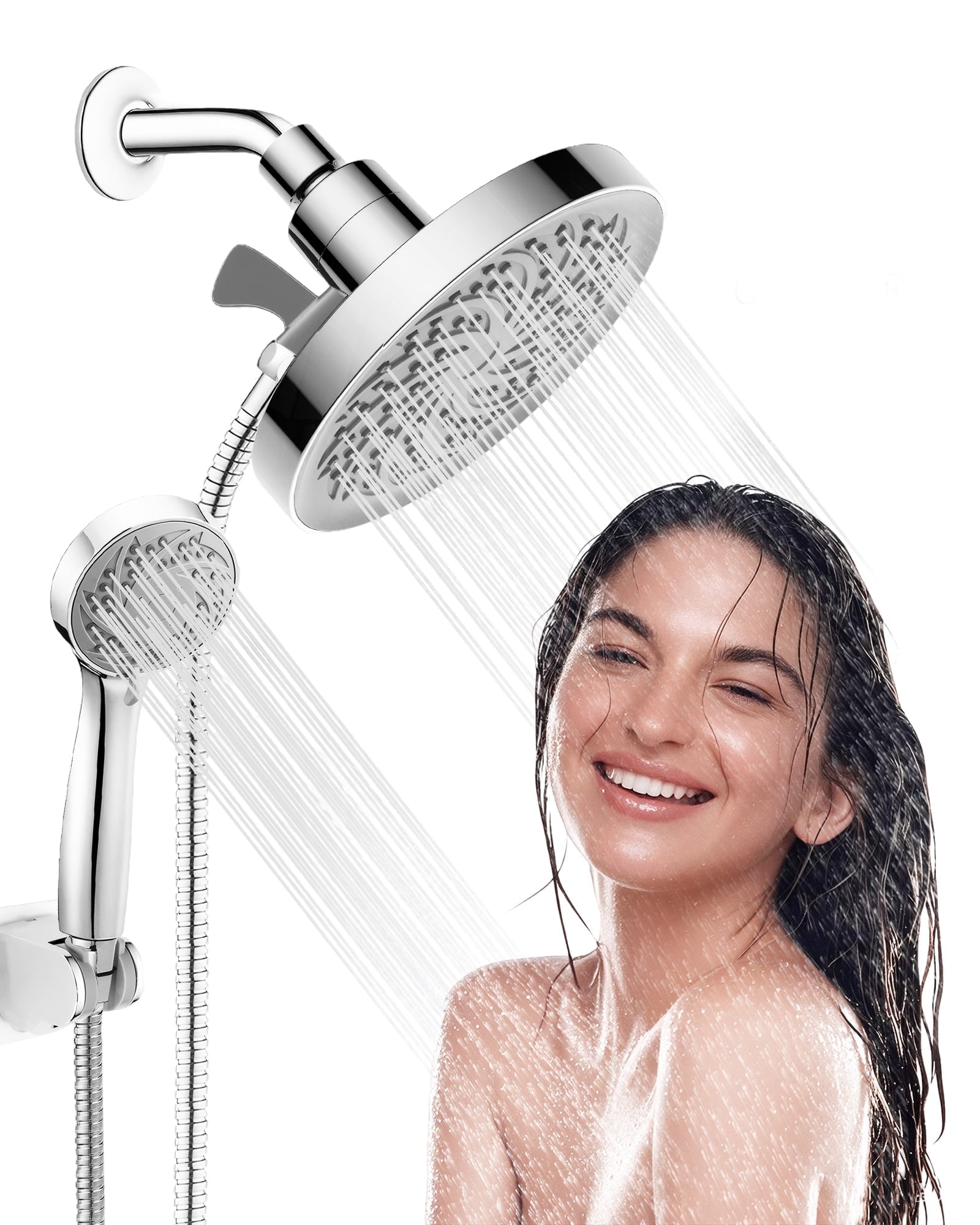 Hodvit 6" High Pressure Rainfall Shower Head and Handheld Combo, Plated with 60" Hose Anti-Leak with Holder, Chrome