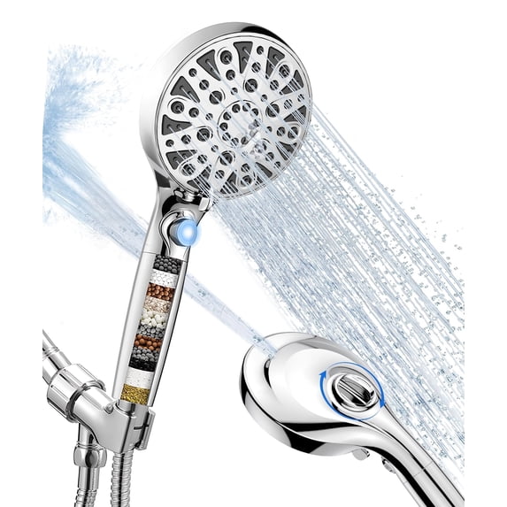 Hodvit Filtered Shower Head, Handheld High Pressure with 10 Spray Modes and Pause, Chrome