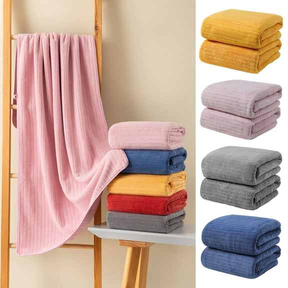 Hodwiequ 1Pc Velvet Bath Towel, Absorbent Quick Dry For Adult Daily, Strip Patterned Beach Towel Purple 75*35Cm