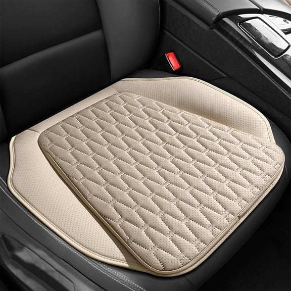 Hodwiequ Car Seat Bottom Cover Pad, Breathable Auto Front Seat Button Cushion Mat With Pocket, Soft Comfortable Vehicle Seat Protector Pad, Universal Truck Suv Car Accessories Beige Free Size