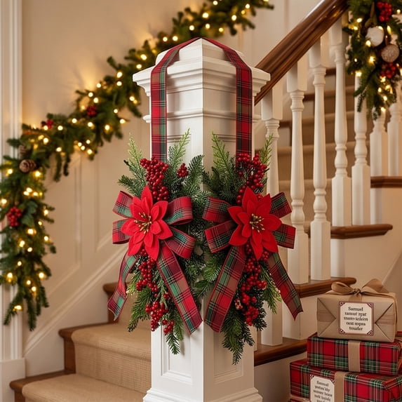 Hodwiequ Christmas Door Hanging Bow Long Ribbon Decorative Ornament ...