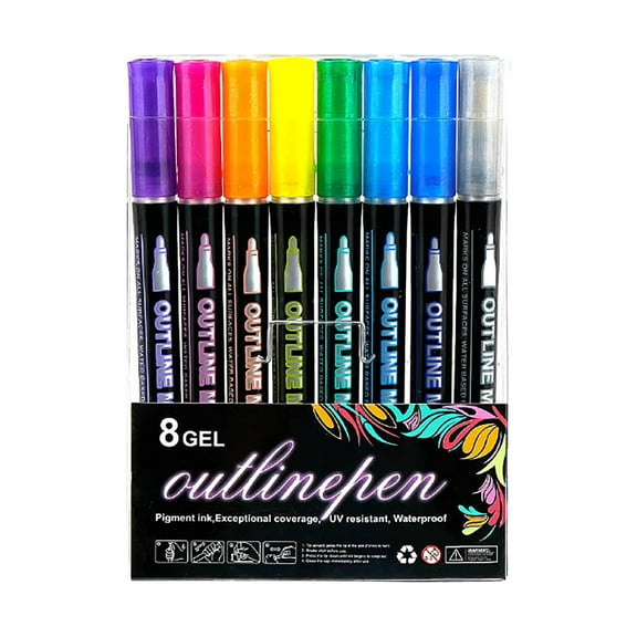 Hodwiequ Double Line Outline Markers Marker Pens For Highlighting Pens Painting Glitter Pens For Guest Book 8Ml A
