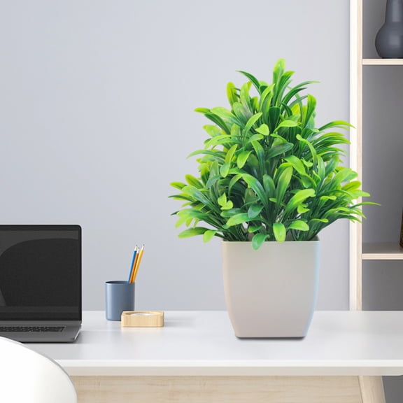 Hodwiequ Fake Plants In Black Pot Mini Artificial Eucalyptus Potted Plant Small Faux Grass Greenery Potted For Indoor Home Office Farmhouse Bathroom Table Decoration Green5 E