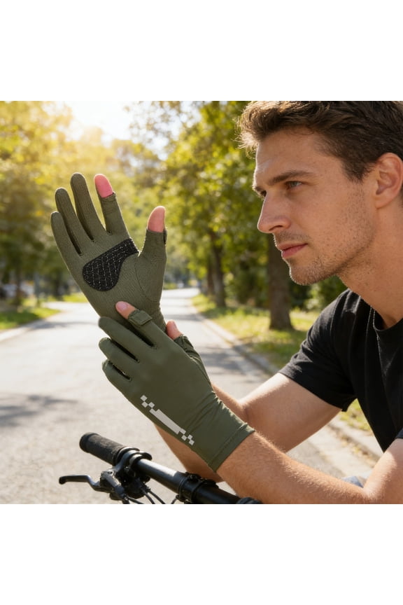 Ice Silk Sunscreen Gloves, Breathable Thin For Outdoor Driving, Anti-Slip Touch Screen Summer Green Free Size