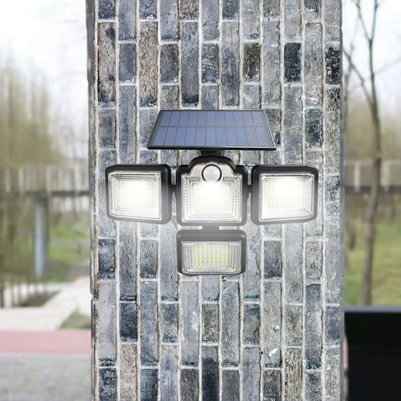 Hodwiequ Lights Outdoor,Motion Sensor Lights With Remote Control, 4 Heads Security Led Floo-D, Ip65, 270° Wide Angle Illuminatio-N Wall Black