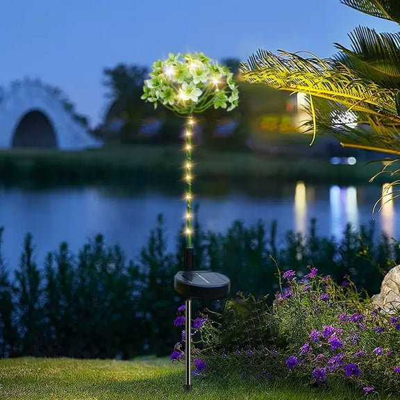 Hodwiequ New Solar Hundred Flower Light Border Led Light Ground Plug Lamp Outdoor Waterproof Simulation Garden Green