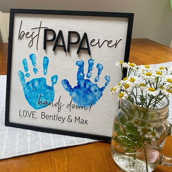 Hodwiequ Personalized Father'S Day Gifts, Unique Diy Wood Plaques Handprint Kit, The Gifts For Dads Birthday And Father'S Day From His Daughter And Son, Art Sign Home Decoration B