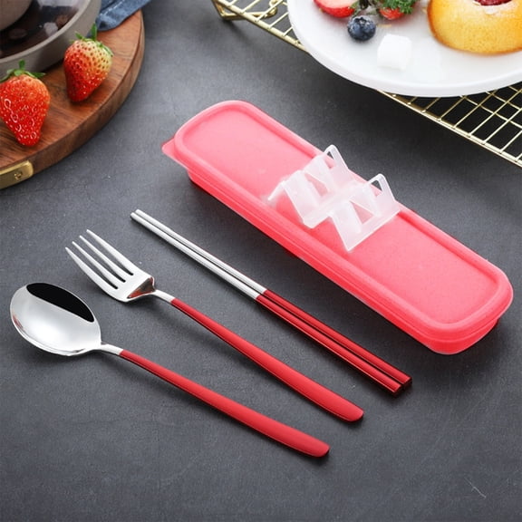 Hodwiequ Portable Cutlery Set Reusable Camping Utensils For Camping Lunch Work School Easy To Wash Red Free Size