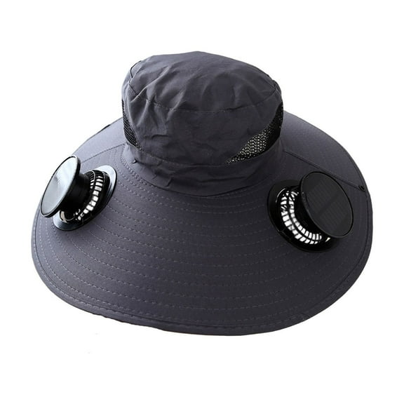 Hodwiequ Summer Fisherman Hat Solar Usb Charging -Purpose Fan Hat Men'S Strong Wind Charging Fan Dark Gray