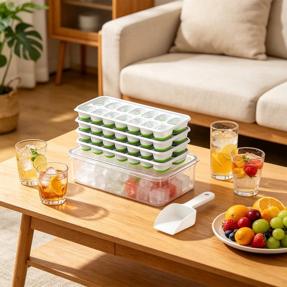 Hodwiequ Summer Household Ice Tray Iceice Container Ice Tray With Lid Soft Silicone Ice Storage Container Green