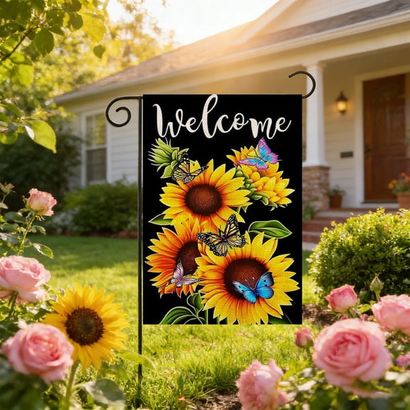 Hodwiequ Sunflower Double Sided Garden Flag 17.7X11.8In Outdoor Yard Porch Decoration Happy Spring Summer Decor Welcome Flag For Home Garden Decor Multicolor 45X30Cm