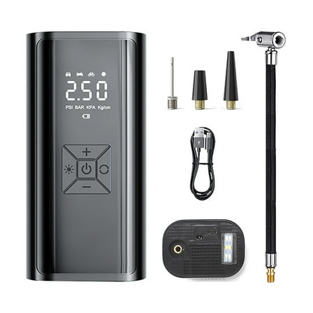 Hodwiequ Tire Inflator Portable Air Compressor, 150Psi Air Compressor For Car Tires, Cordless Bike Pump With Tire Pressure Gauge & Led Light, Tire Pump For Cars, Motorcycles, Bikes, Balls Black B
