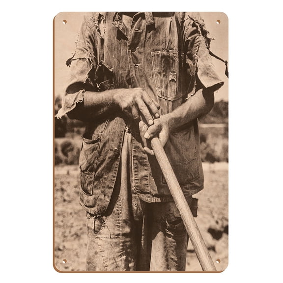 Hoe Culture near Anniston Alabama - Vintage B&W Historical Photograph by Dorothea Lange c.1936 - 8 x 12 inch Vintage Wood Art Sign