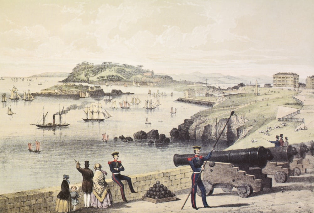 The Hoe Drakes Island And Mt Edgecumbe From The Citadel From A 19Th Century Lithograph By Newman And Co London Canvas Art - Ken Welsh Design Pics (34 x 24)