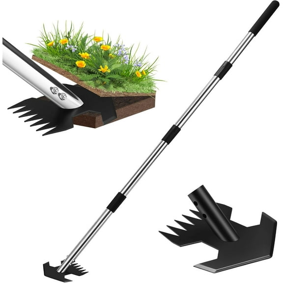 Hoe Garden Tool, Scuffle Garden Hoe for Weeding with 30-60 Inch Steel Long Handle, Dual Use Sharp Gardening Hula Hoe, Adjustable Rocket Shaped Weed Remover Action Hoe