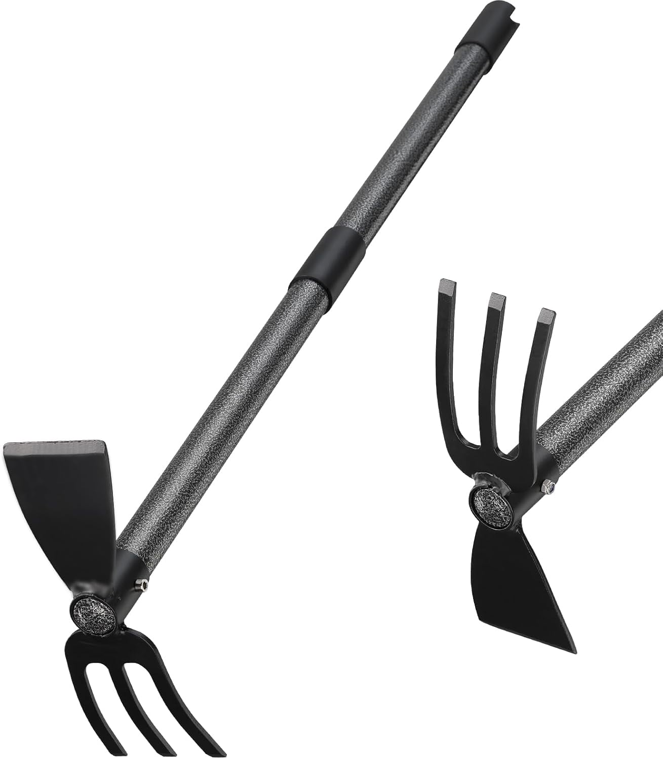 Hoe and Cultivator Gardening Hand Tools, Heavy Duty Stainless Steel Garden 3 Fork Tiller for Weeding Planting with Adjustable Handle 45 inch