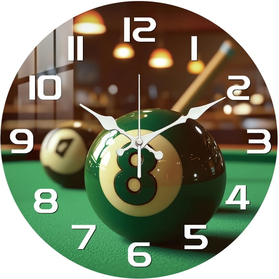 Hoease 10 Inch Silent Wall Clock, Billiards 8 Ball Decorative Wall Clock, Battery Operated Non-Ticking Round Clock for Living Room Bedroom Game Room Home Decor