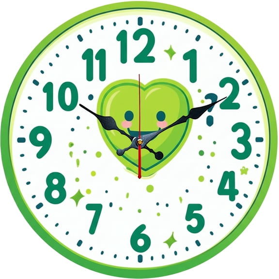 Hoease 10 Inch Silent Wall Clock, Cartoon Smiling Green Heart Decorative Wall Clock, Battery Operated Non-Ticking Round Clock for Living Room Bedroom Kids Room Home Decor