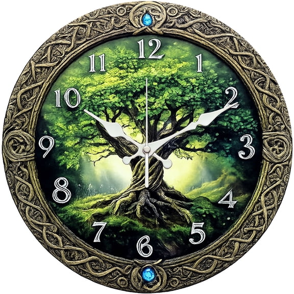 Hoease 10 Inch Silent Wall Clock, Celtic Tree of Life Vintage Decorative Wall Clock, Battery Operated Non-Ticking Round Clock for Living Room Bedroom Celtic Home Decor