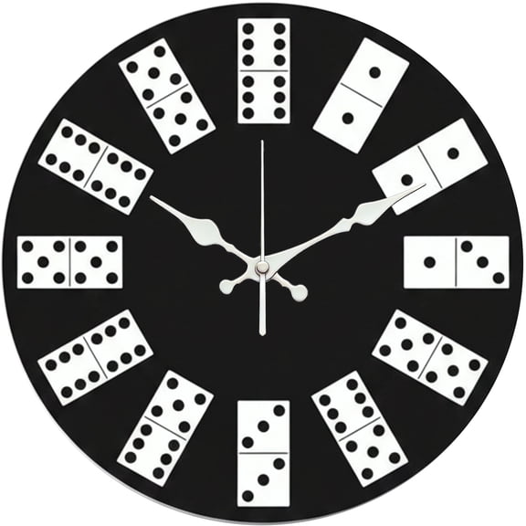 Hoease 10 Inch Silent Wall Clock, Domino Tile Minimalist Decorative Wall Clock, Battery Operated Non-Ticking Round Clock for Living Room Bedroom Game Room Home Decor
