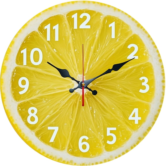 Hoease 10 Inch Silent Wall Clock, Fresh Lemon Slice Decorative Wall Clock, Battery Operated Non-Ticking Round Clock for Kitchen Living Room Bedroom Home Decor