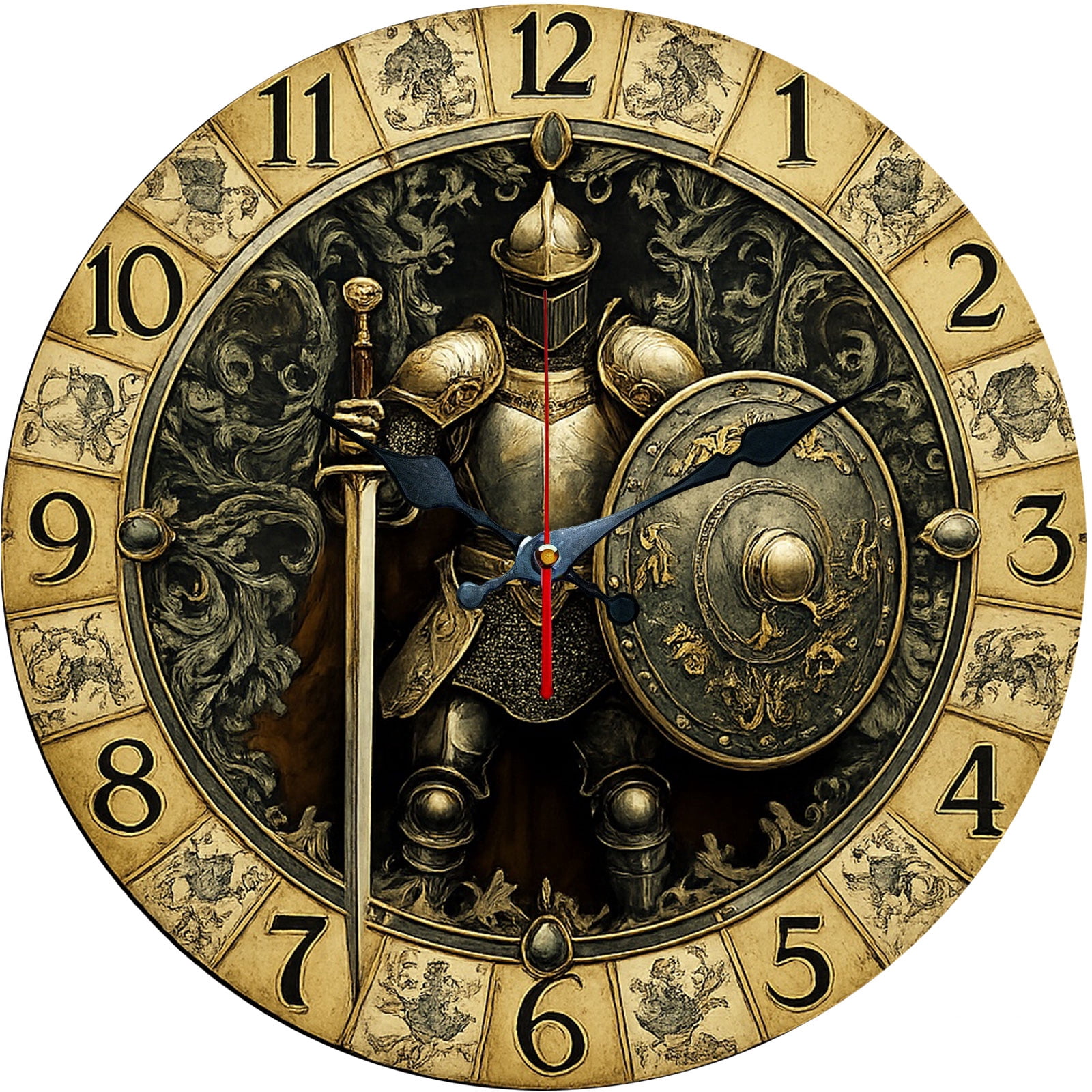Hoease 10 Inch Silent Wall Clock, Medieval Knight Armor Decorative Wall ...