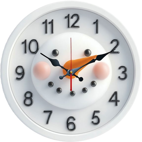 Hoease 12 Inch Silent Wall Clock, 3D Snowman Face Decorative Wall Clock, Battery Operated Non-Ticking Round Clock for Living Room Bedroom Kids Room Home Decor