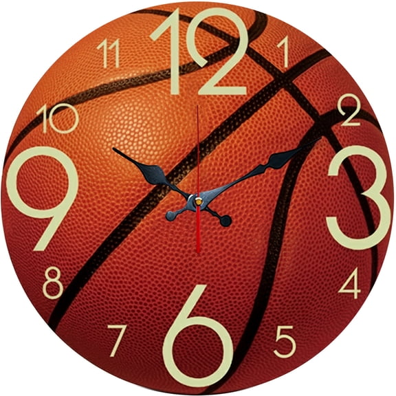 Hoease 12 Inch Silent Wall Clock, Basketball Shape Number Decorative Wall Clock, Battery Operated Non-Ticking Round Clock for Living Room Bedroom Man Cave Home Decor
