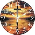 thumbnail image 1 of Hoease 12 Inch Silent Wall Clock, Cross Sunset Sea Religious Decorative Wall Clock, Battery Operated Non-Ticking Round Clock for Living Room Bedroom Christian Home Decor, 1 of 10
