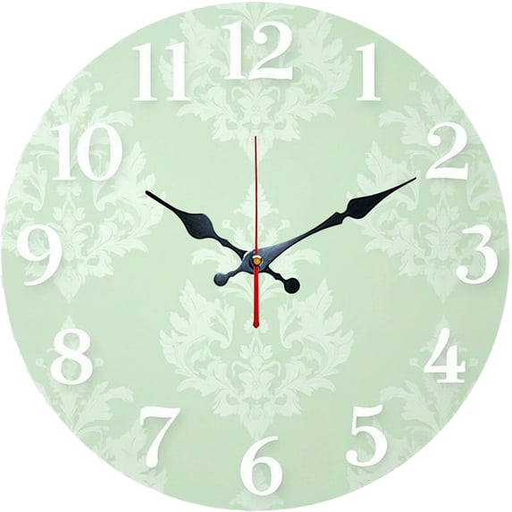Hoease 12 Inch Silent Wall Clock, Mint Green Damask Vintage Decorative Wall Clock, Battery Operated Non-Ticking Round Clock for Living Room Bedroom Office Home Decor
