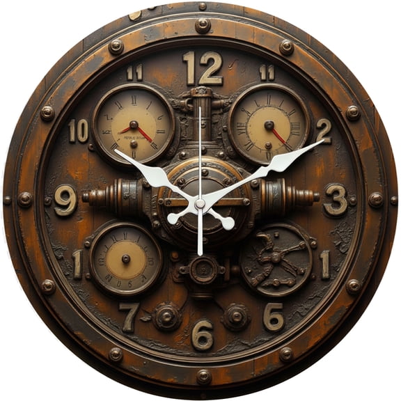 Hoease 12 Inch Silent Wall Clock, Steampunk Gauge Vintage Decorative Wall Clock, Battery Operated Non-Ticking Round Clock for Living Room Bedroom Industrial Home Decor