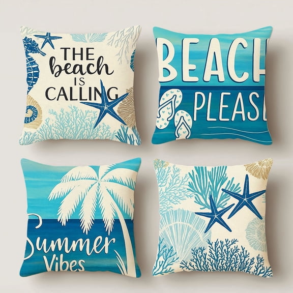 Hoease 14x14 Inch Beach Theme Pillow Cover, Soft Decorative Cushion Case for Home Sofa Bedroom, No Insert