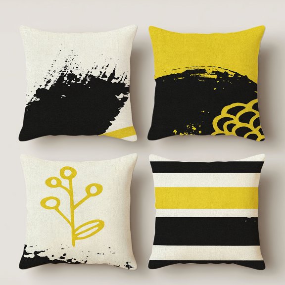 Hoease 14x14 Inch Black Yellow Abstract Ink Splash Line Stripe Throw Pillow Cover Modern Geometric Sofa Decor Cushion Cover No Insert