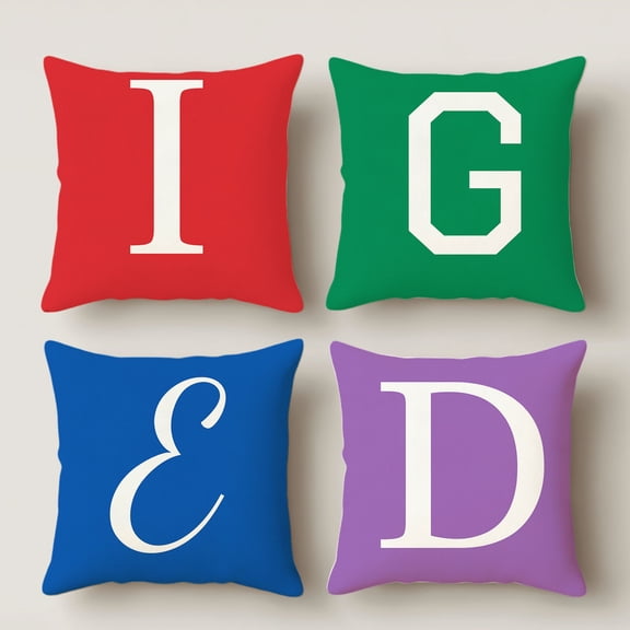 Hoease 14x14 Inch Color Block Letter I G & D Pillow Cover Modern Bold Primary Alphabet Decor Cushion Cover No Insert